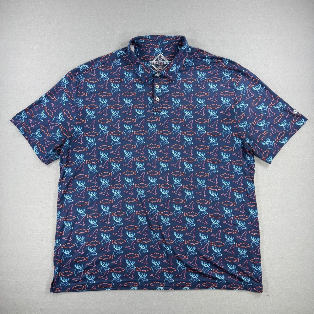 Burlebo Polo Shirt Men 2XL Navy AOP Hunting Fishing Performance Golf Outdoors